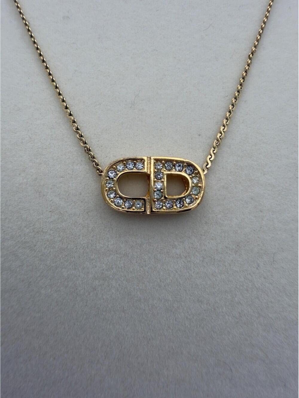 Authentic Christian Dior Necklace CD Letters Logo Pendant With Crystals 16” - Picture 2 of 10